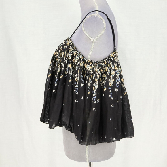 Intimately Free People Top Womens Small Black Floral Babydoll Blouse All Cotton - Picture 8 of 13